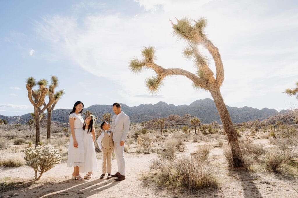 Eloping in Joshua Tree with Kids | Family Portrait in Hidden Valley Family portrait during their elopement in Joshua Tree’s Hidden Valley